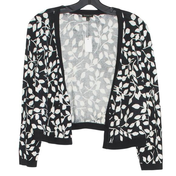 NWT Talbots Cardigan Sweater Floral Cottage Academia Boho Open Black White Large - Picture 1 of 6